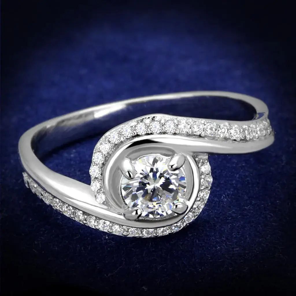 TS397 - Rhodium 925 Sterling Silver Ring with AAA Grade CZ in Clear - Alamode - Flyclothing LLC