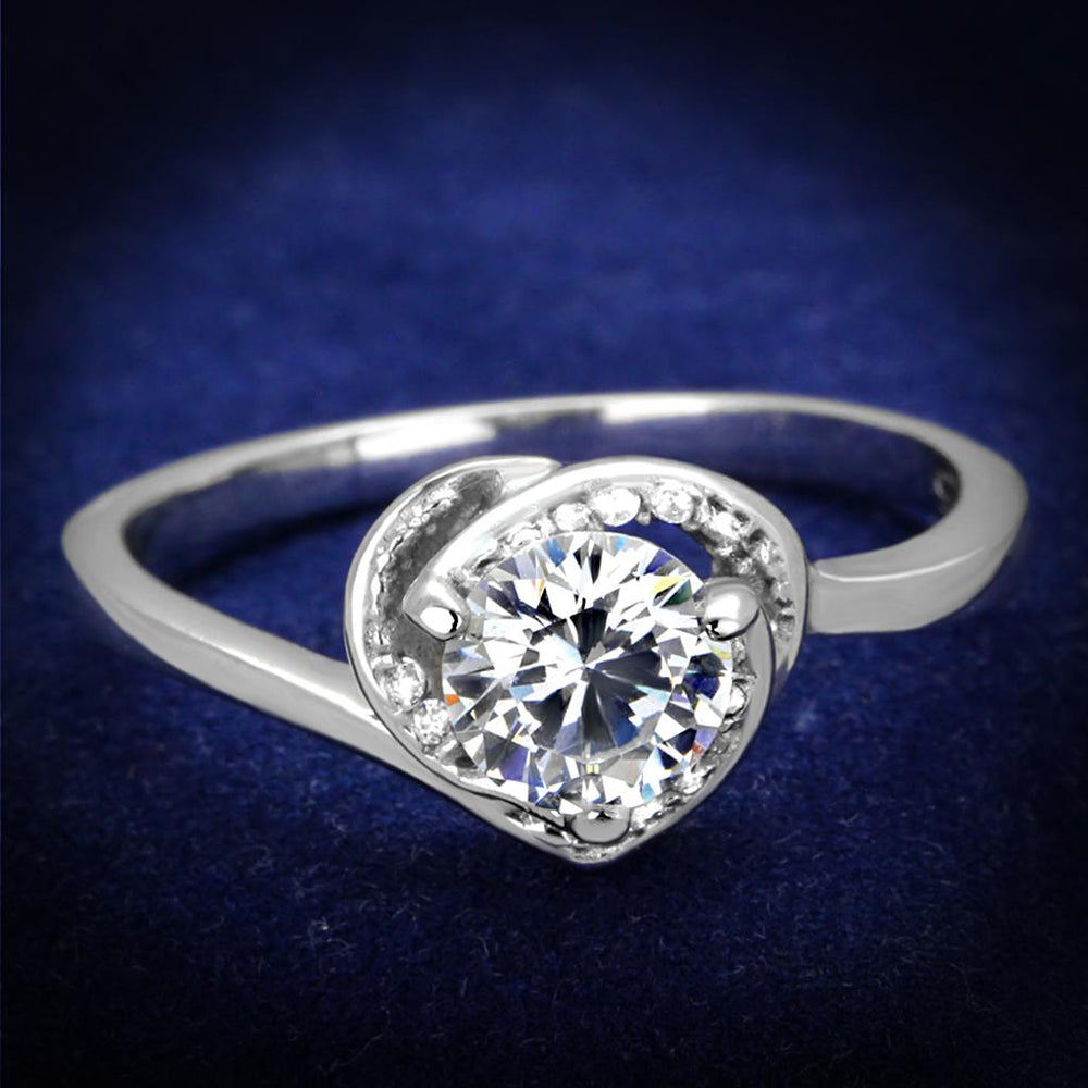 TS398 - Rhodium 925 Sterling Silver Ring with AAA Grade CZ  in Clear - Alamode