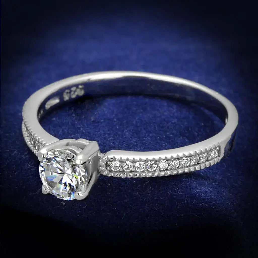 TS401 - Rhodium 925 Sterling Silver Ring with AAA Grade CZ in Clear - Alamode - Flyclothing LLC