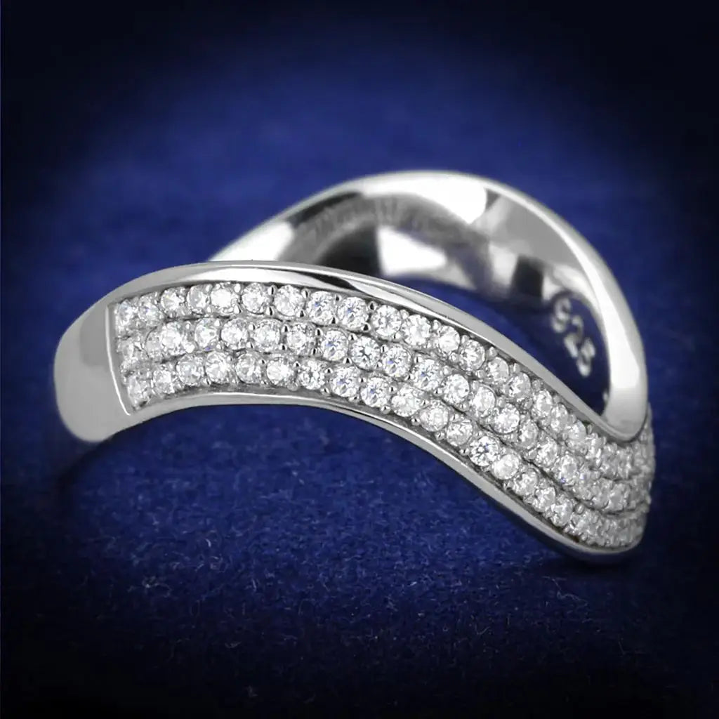 TS402 - Rhodium 925 Sterling Silver Ring with AAA Grade CZ in Clear - Alamode - Flyclothing LLC