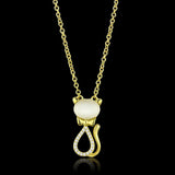 TS409 - Gold 925 Sterling Silver Chain Pendant with Synthetic Cat Eye in White - Alamode