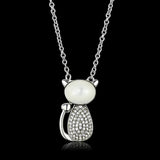 TS410 - Rhodium 925 Sterling Silver Chain Pendant with Synthetic Synthetic Glass in Clear - Alamode