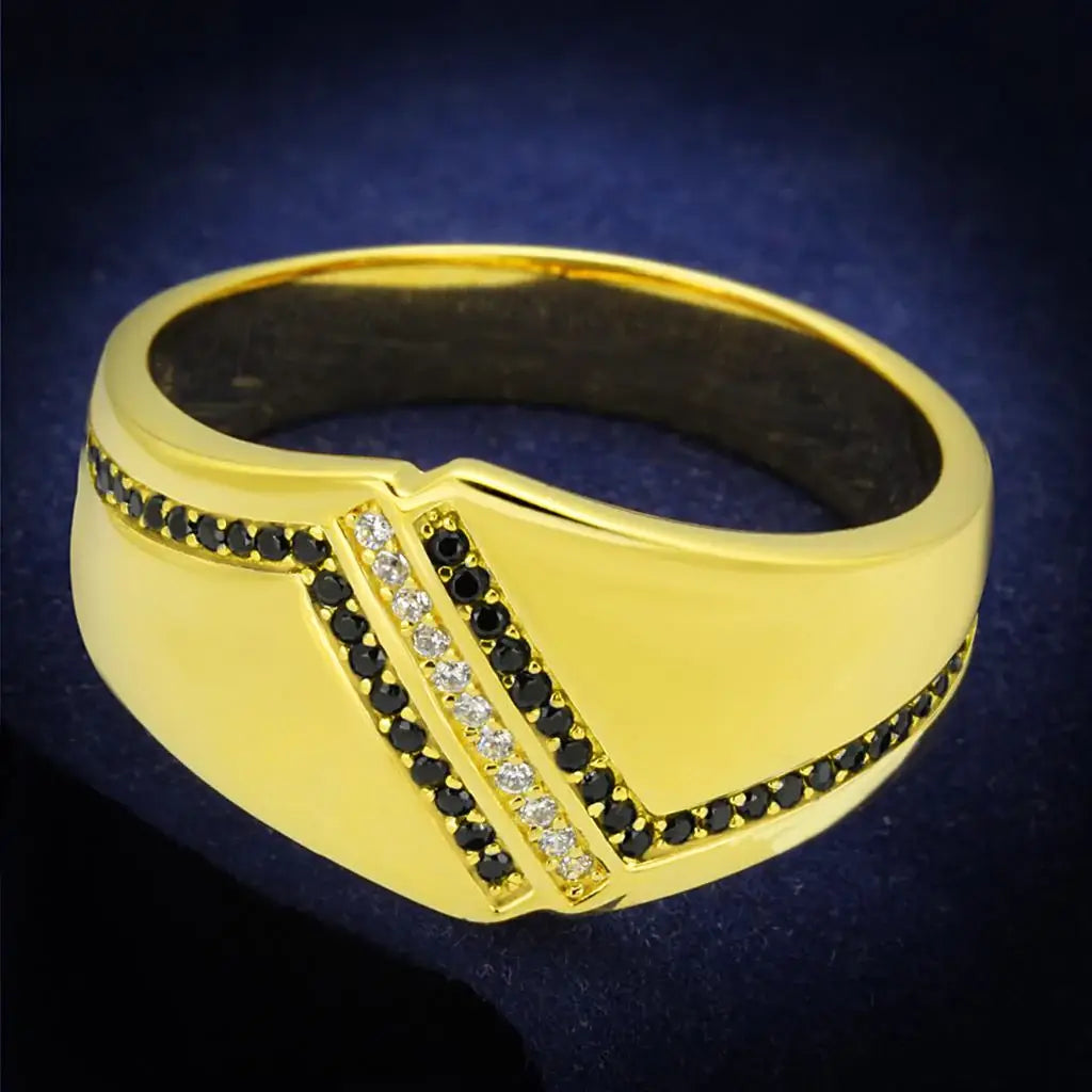 TS413 - Gold 925 Sterling Silver Ring with AAA Grade CZ in Black Diamond - Alamode - Flyclothing LLC
