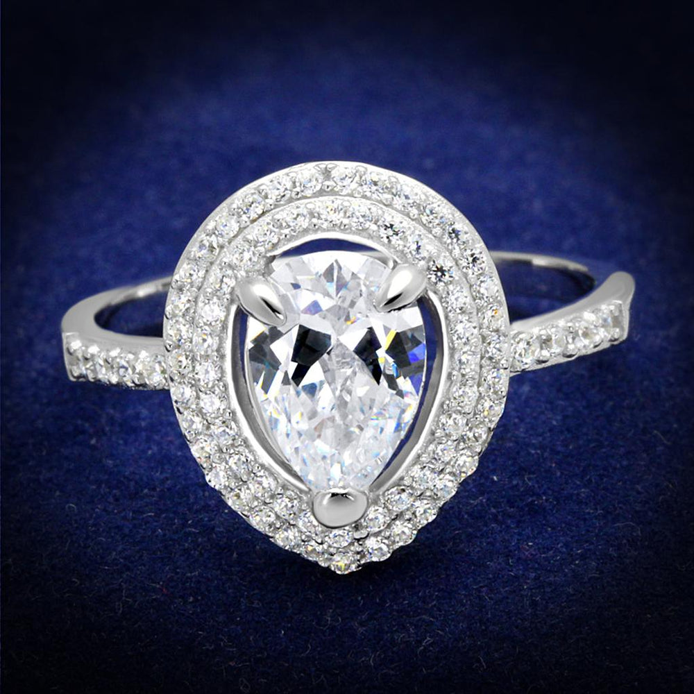 TS414 - Rhodium 925 Sterling Silver Ring with AAA Grade CZ  in Clear - Alamode