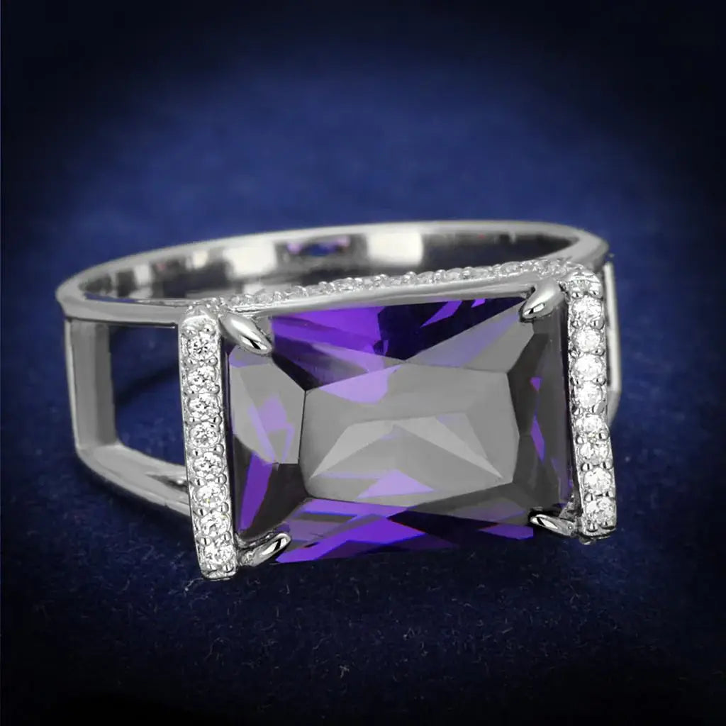 TS417 - Rhodium 925 Sterling Silver Ring with AAA Grade CZ in Amethyst - Alamode - Flyclothing LLC