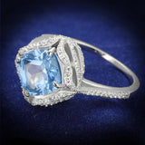 TS419 - Rhodium 925 Sterling Silver Ring with Synthetic Spinel in Sea Blue - Alamode