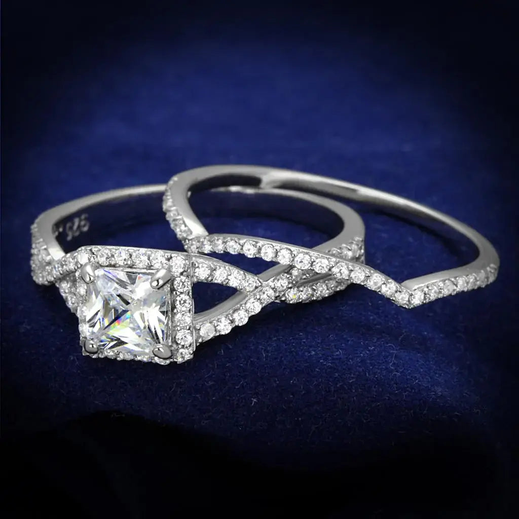 TS420 - Rhodium 925 Sterling Silver Ring with AAA Grade CZ in Clear - Alamode - Flyclothing LLC