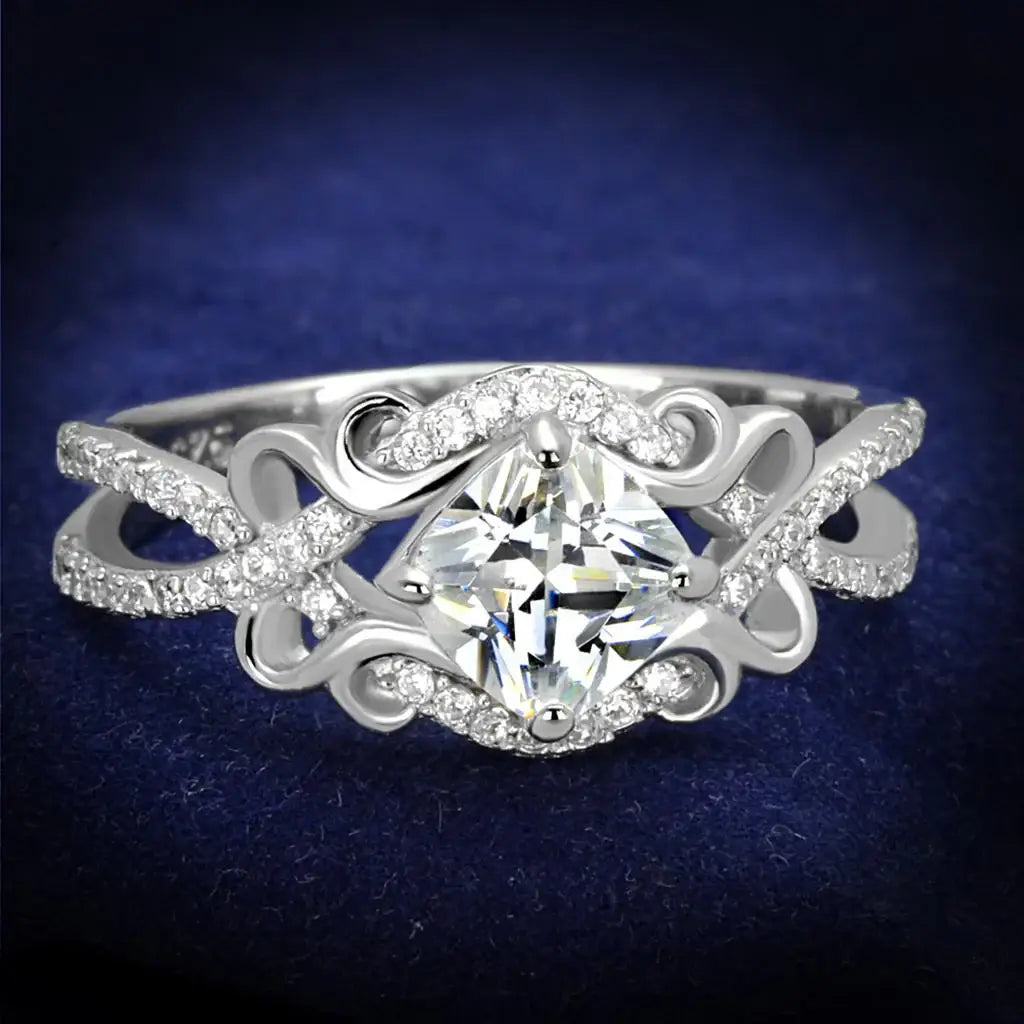 TS421 - Rhodium 925 Sterling Silver Ring with AAA Grade CZ in Clear - Alamode - Flyclothing LLC