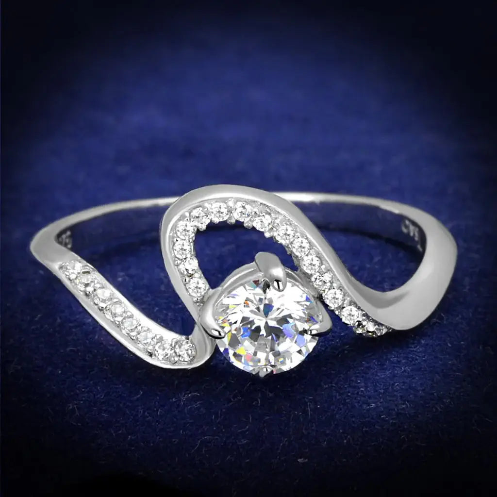 TS423 - Rhodium 925 Sterling Silver Ring with AAA Grade CZ in Clear - Alamode - Flyclothing LLC