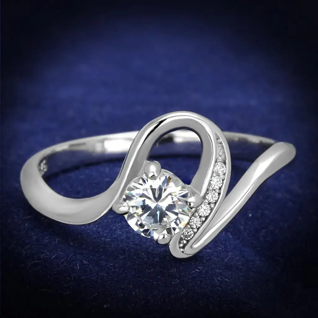 TS424 - Rhodium 925 Sterling Silver Ring with AAA Grade CZ in Clear - Alamode - Flyclothing LLC