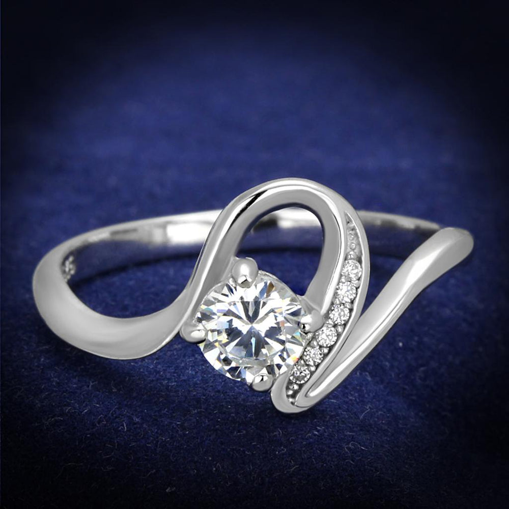 TS424 - Rhodium 925 Sterling Silver Ring with AAA Grade CZ  in Clear - Alamode