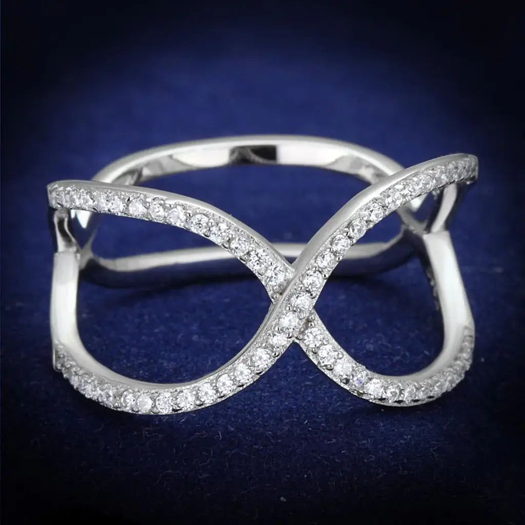 TS427 - Rhodium 925 Sterling Silver Ring with AAA Grade CZ in Clear - Alamode - Flyclothing LLC