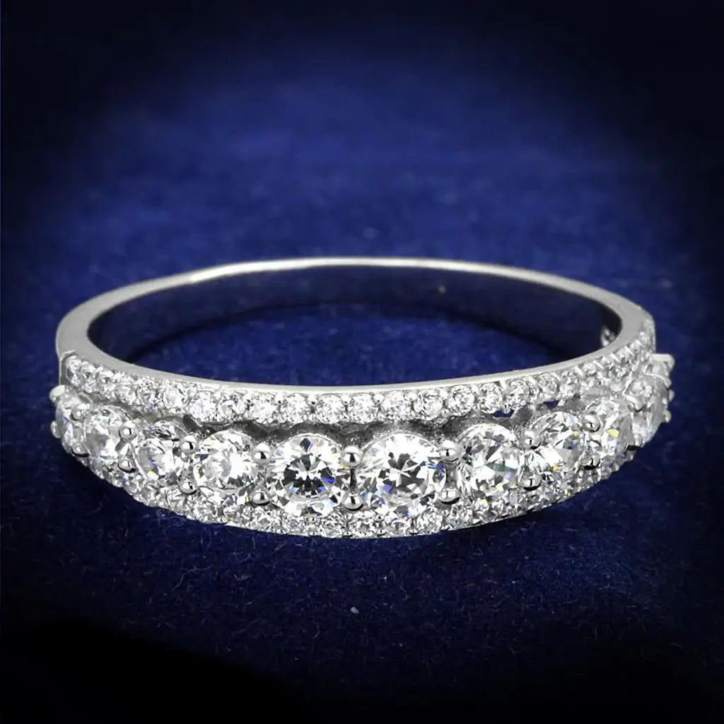 TS429 - Rhodium 925 Sterling Silver Ring with AAA Grade CZ in Clear - Alamode - Flyclothing LLC