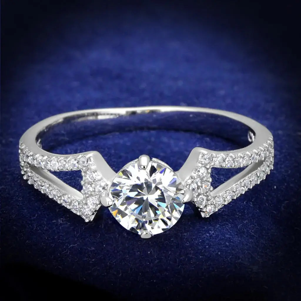 TS430 - Rhodium 925 Sterling Silver Ring with AAA Grade CZ in Clear - Alamode - Flyclothing LLC