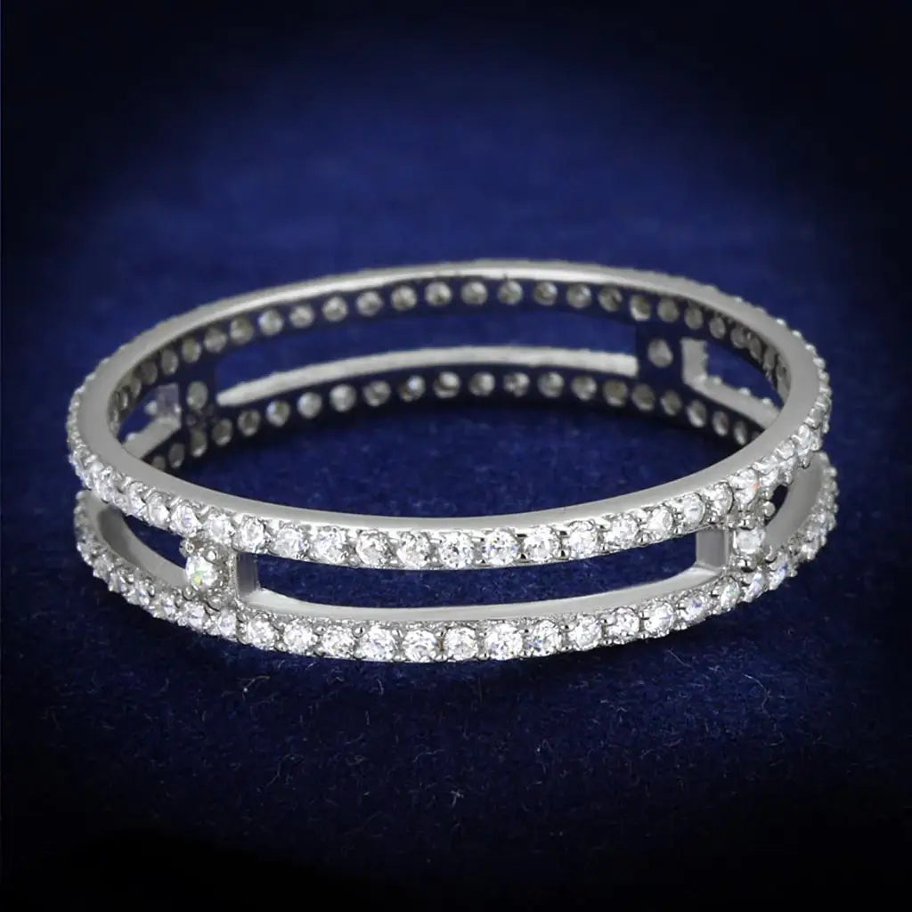 TS434 - Rhodium 925 Sterling Silver Ring with AAA Grade CZ in Clear - Alamode - Flyclothing LLC