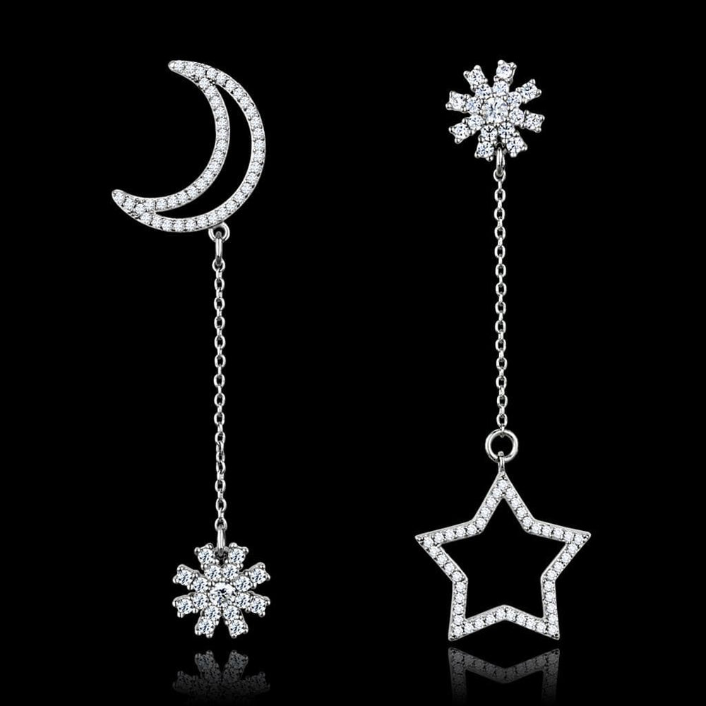 TS437 - Rhodium 925 Sterling Silver Earrings with AAA Grade CZ  in Clear - Alamode