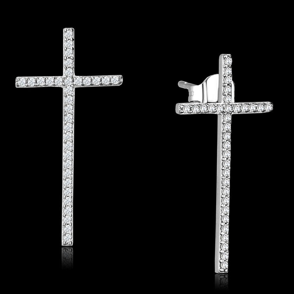 TS440 - Rhodium 925 Sterling Silver Earrings with AAA Grade CZ  in Clear - Alamode