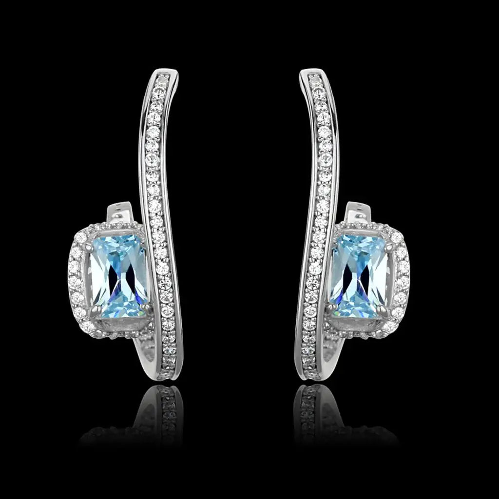 TS442 - Rhodium 925 Sterling Silver Earrings with AAA Grade CZ in Sea Blue - Alamode - Flyclothing LLC
