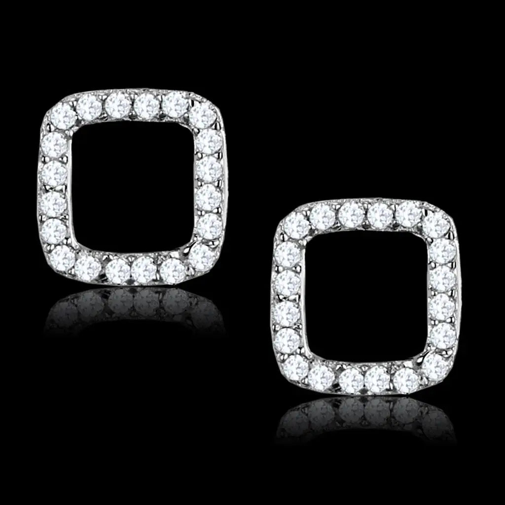 TS445 - Rhodium 925 Sterling Silver Earrings with AAA Grade CZ in Clear - Alamode - Flyclothing LLC