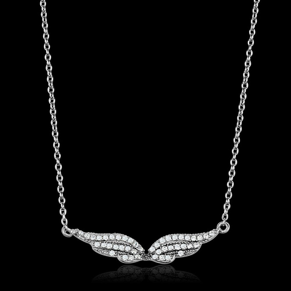 TS448 - Rhodium 925 Sterling Silver Chain Pendant with AAA Grade CZ  in Clear - Alamode