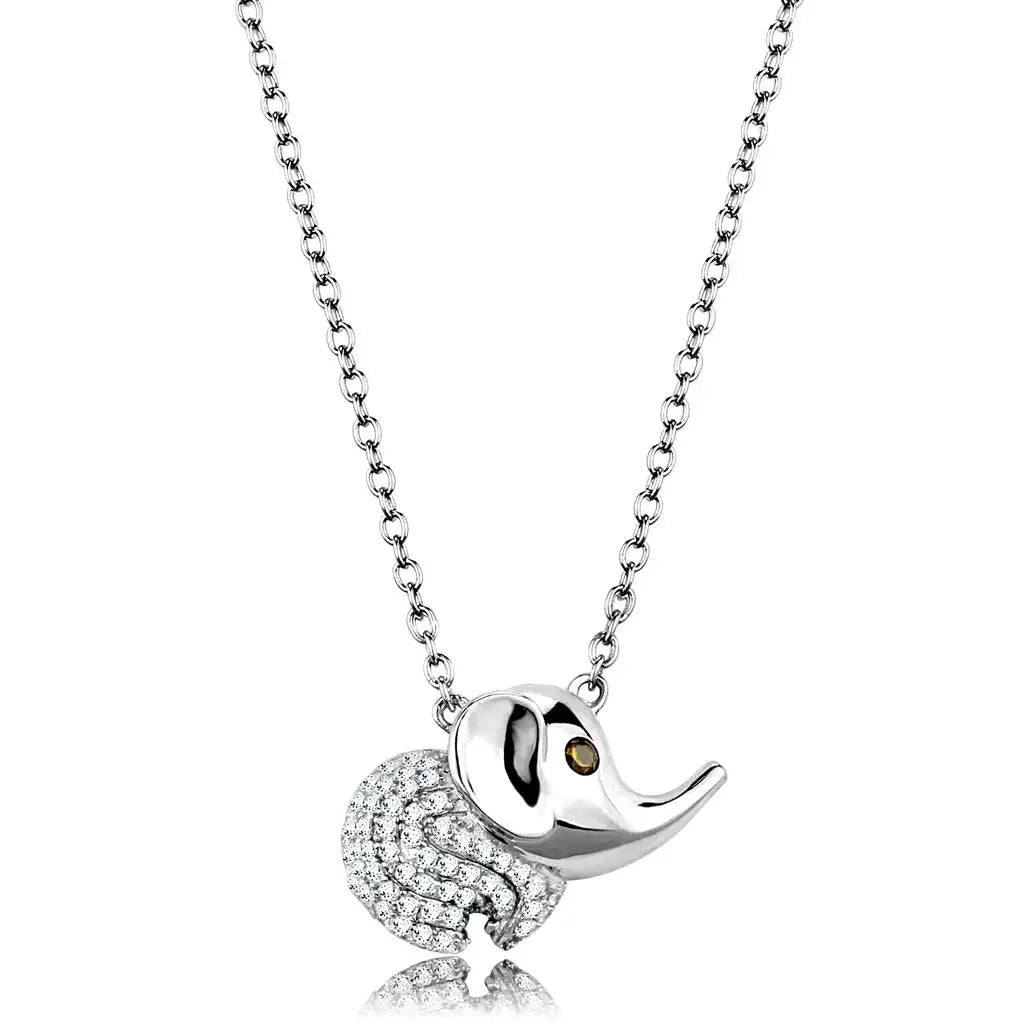 TS450 - Rhodium 925 Sterling Silver Chain Pendant with AAA Grade CZ in Topaz - Alamode - Flyclothing LLC