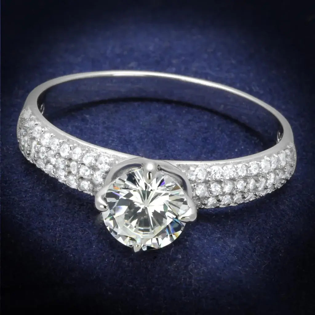 TS458 - Rhodium 925 Sterling Silver Ring with AAA Grade CZ in Clear - Alamode - Flyclothing LLC
