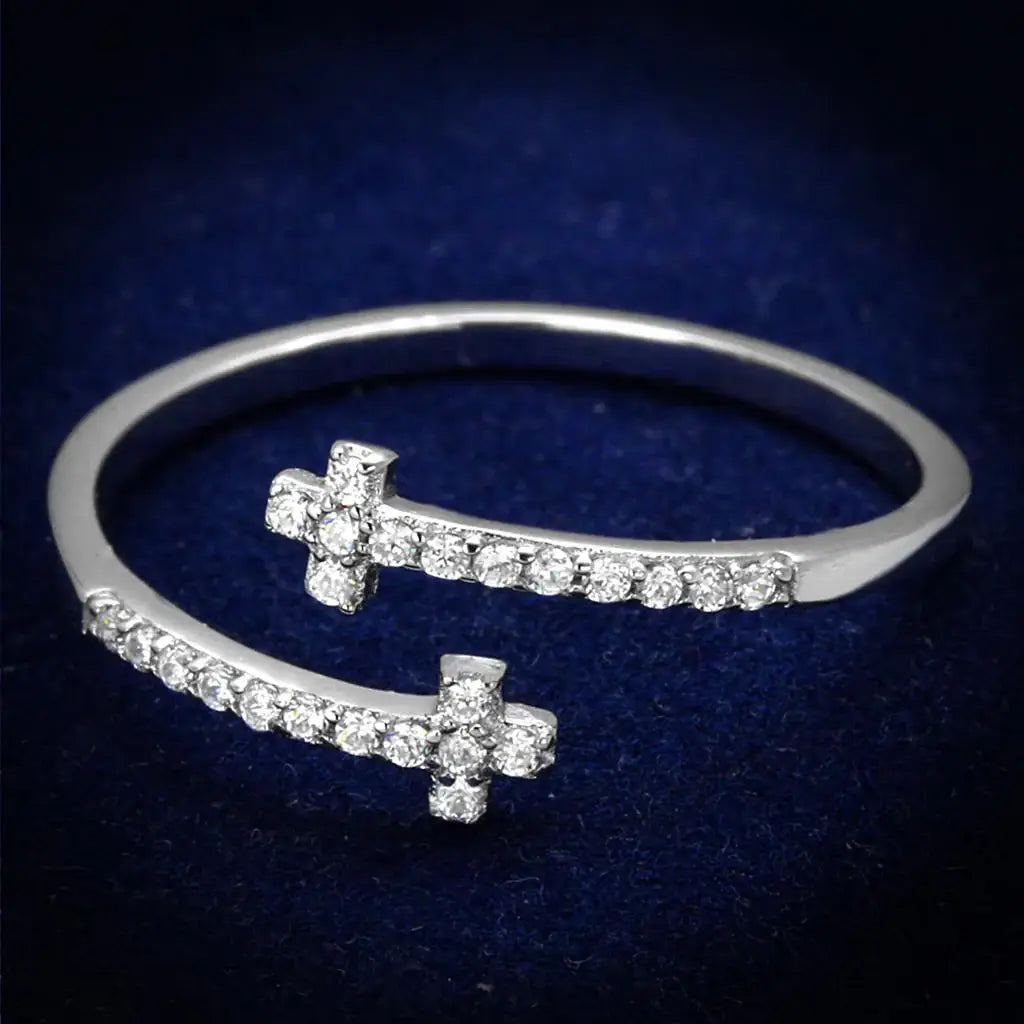 TS463 - Rhodium 925 Sterling Silver Ring with AAA Grade CZ in Clear - Alamode - Flyclothing LLC