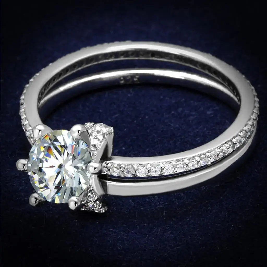 TS464 - Rhodium 925 Sterling Silver Ring with AAA Grade CZ in Clear - Alamode - Flyclothing LLC