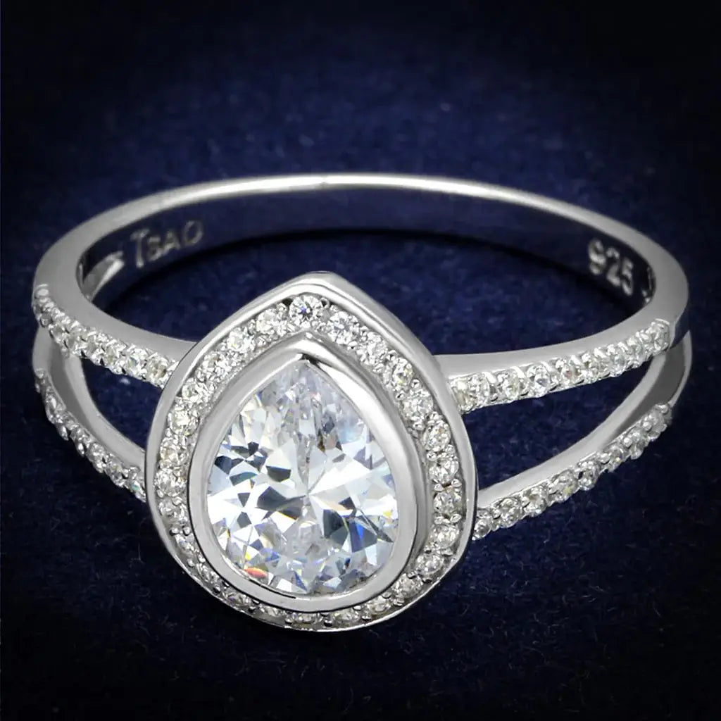 TS465 - Rhodium 925 Sterling Silver Ring with AAA Grade CZ in Clear - Alamode - Flyclothing LLC