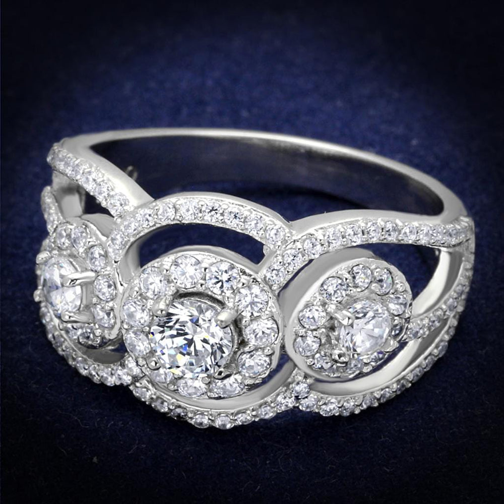 TS468 - Rhodium 925 Sterling Silver Ring with AAA Grade CZ  in Clear - Alamode