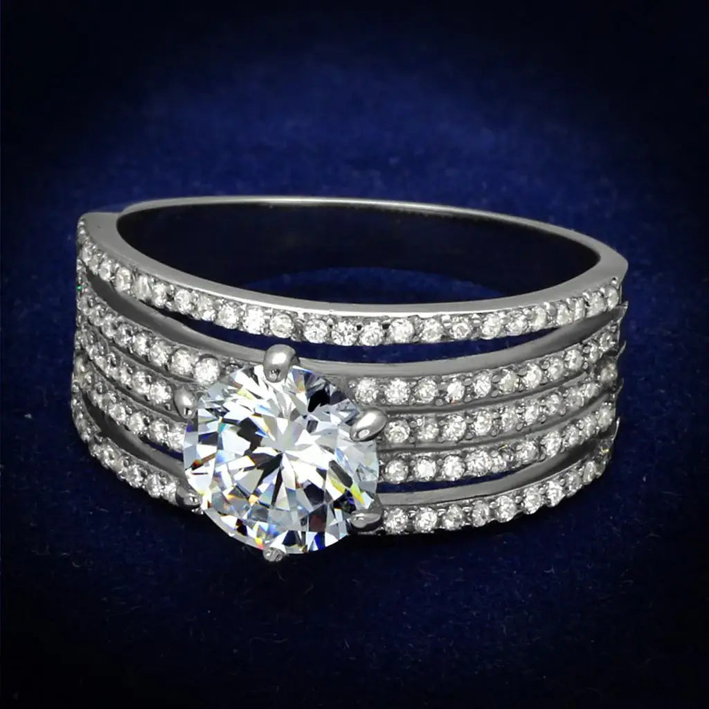 TS473 - Rhodium 925 Sterling Silver Ring with AAA Grade CZ in Clear - Alamode - Flyclothing LLC