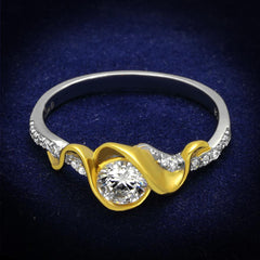 TS475 - Reverse Two-Tone 925 Sterling Silver Ring with AAA Grade CZ  in Clear