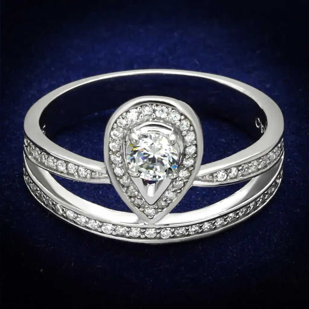TS476 - Rhodium 925 Sterling Silver Ring with AAA Grade CZ in Clear - Alamode - Flyclothing LLC