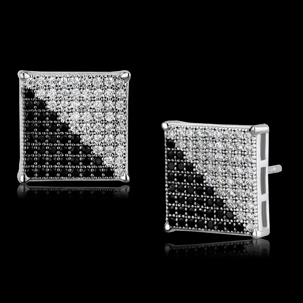 TS482 - Rhodium + Ruthenium 925 Sterling Silver Earrings with AAA Grade CZ in Black Diamond - Alamode - Flyclothing LLC
