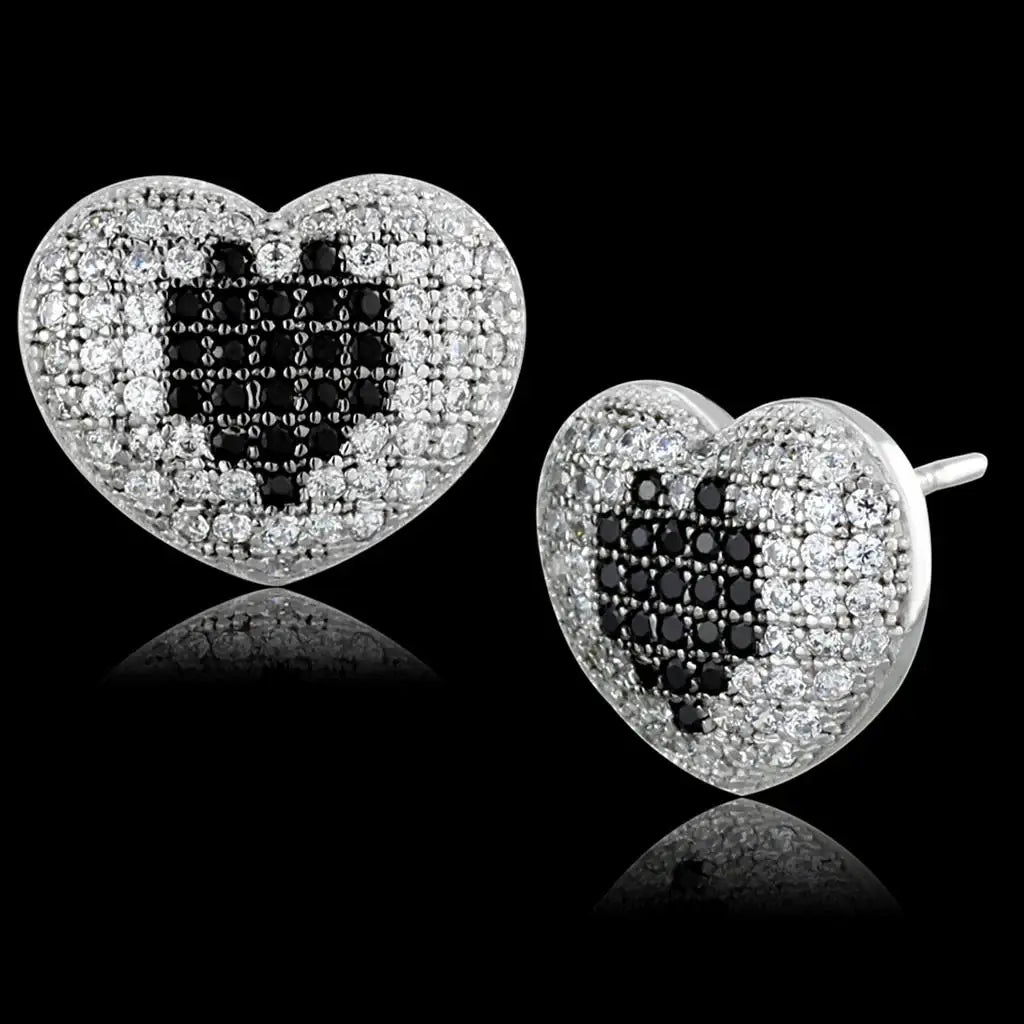TS483 - Rhodium + Ruthenium 925 Sterling Silver Earrings with AAA Grade CZ in Black Diamond - Alamode - Flyclothing LLC