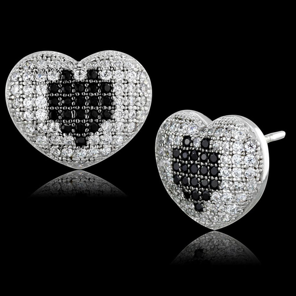 TS483 - Rhodium + Ruthenium 925 Sterling Silver Earrings with AAA Grade CZ  in Black Diamond - Alamode