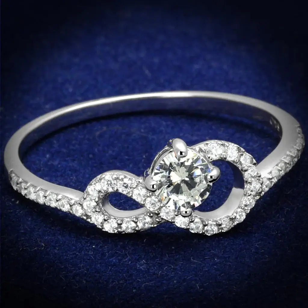 TS485 - Rhodium 925 Sterling Silver Ring with AAA Grade CZ in Clear - Alamode - Flyclothing LLC