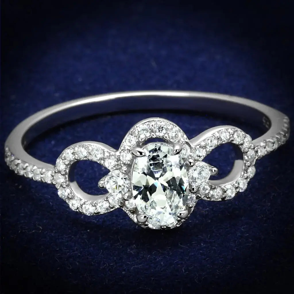 TS486 - Rhodium 925 Sterling Silver Ring with AAA Grade CZ in Clear - Alamode - Flyclothing LLC