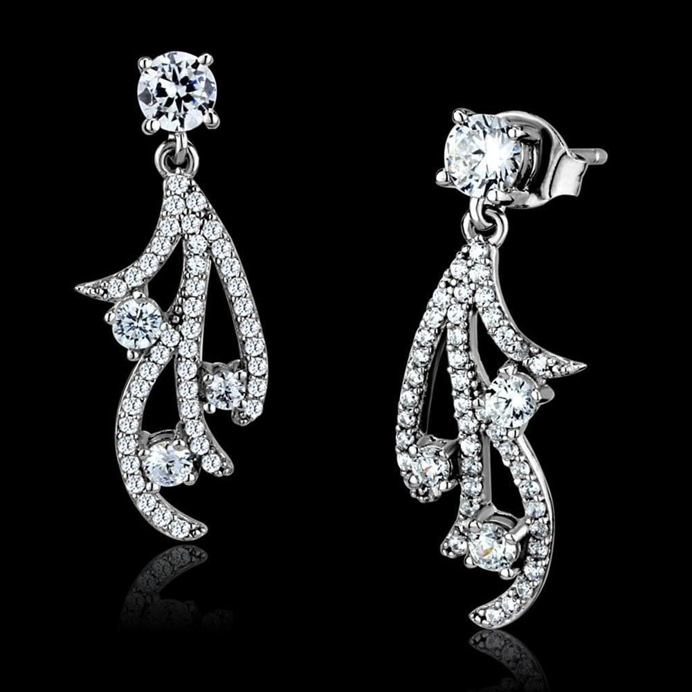 TS495 - Rhodium 925 Sterling Silver Earrings with AAA Grade CZ  in Clear - Alamode