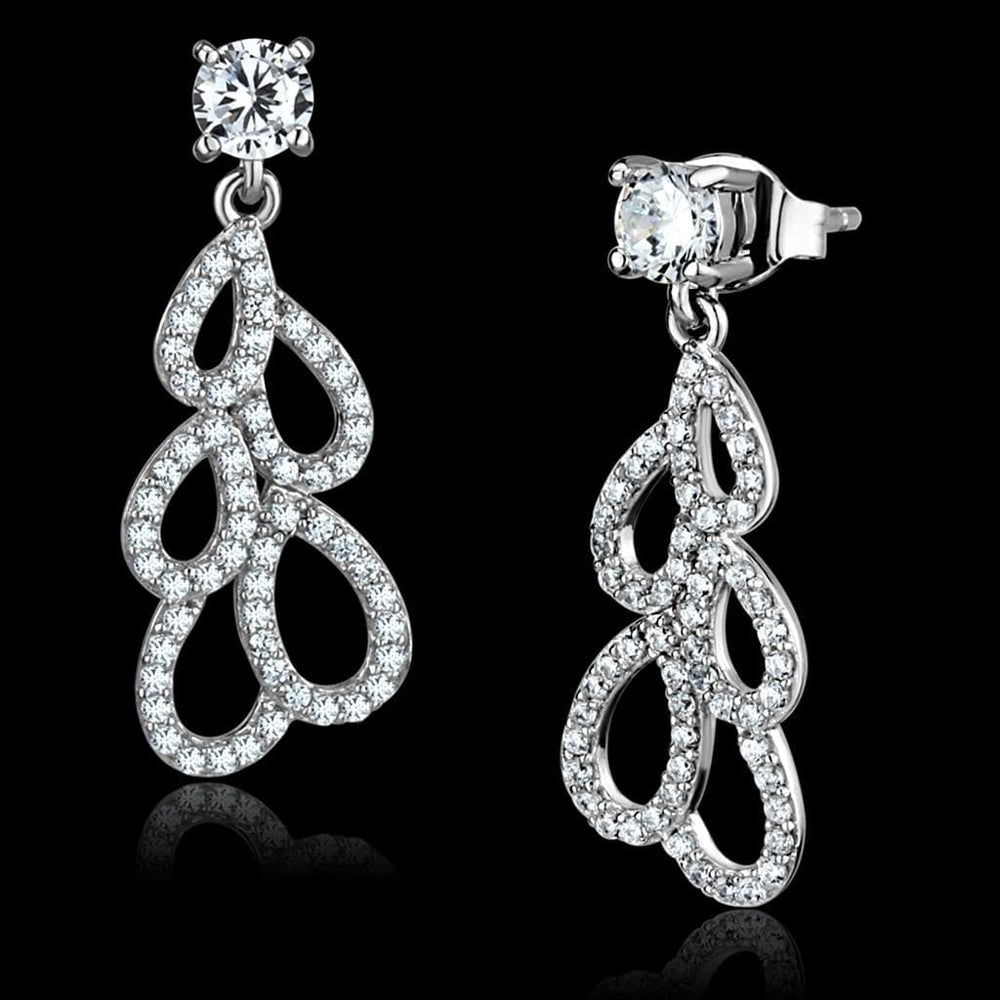 TS496 - Rhodium 925 Sterling Silver Earrings with AAA Grade CZ  in Clear - Alamode