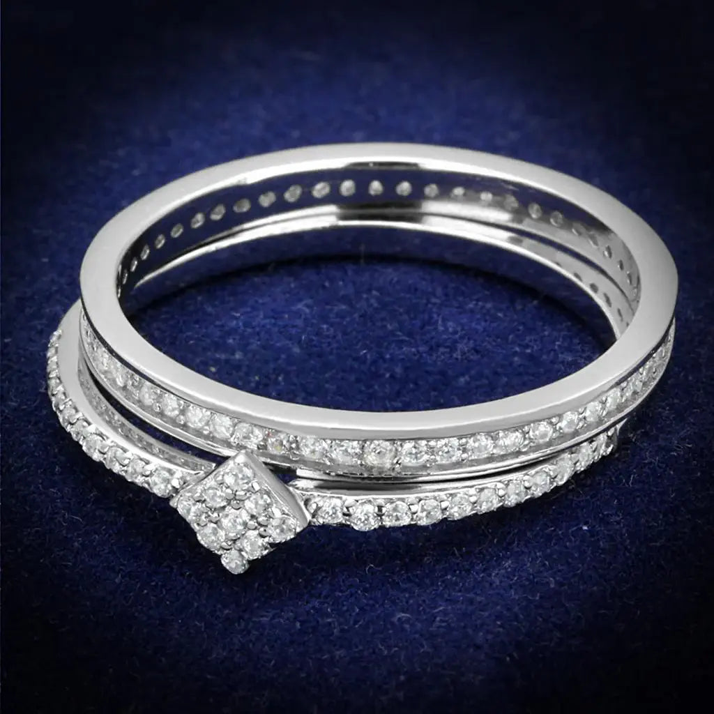 TS498 - Rhodium 925 Sterling Silver Ring with AAA Grade CZ in Clear - Alamode - Flyclothing LLC
