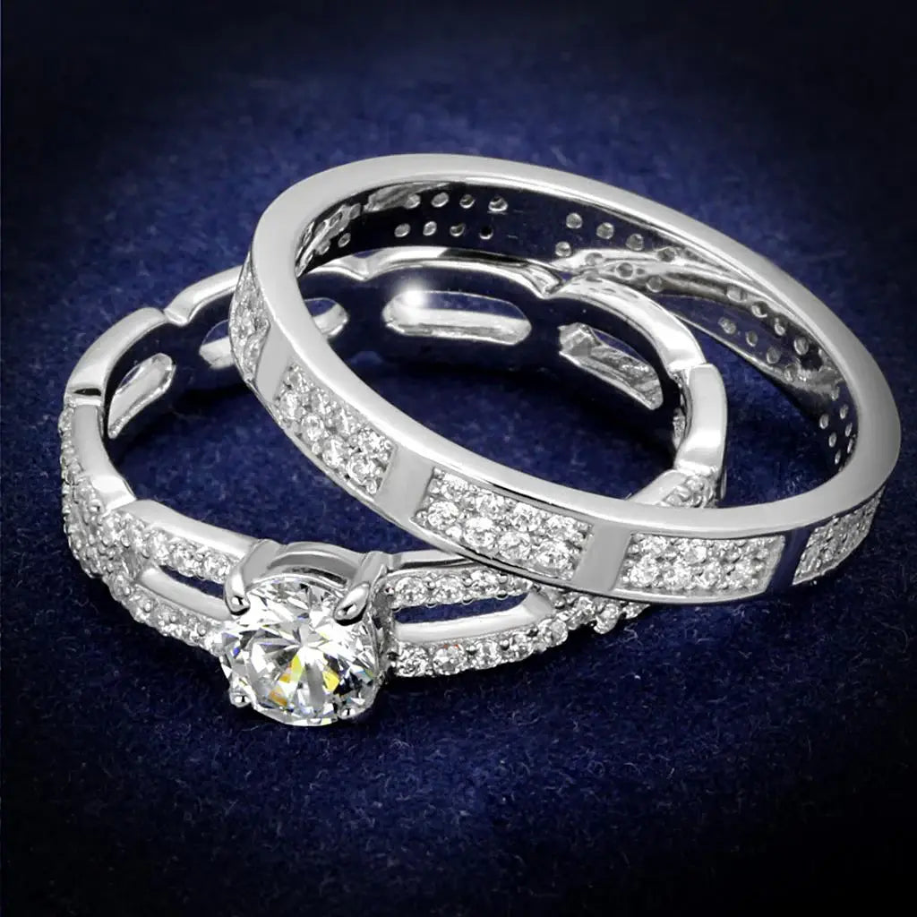 TS499 - Rhodium 925 Sterling Silver Ring with AAA Grade CZ in Clear - Alamode - Flyclothing LLC