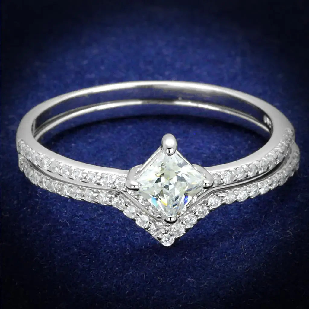 TS504 - Rhodium 925 Sterling Silver Ring with AAA Grade CZ in Clear - Alamode - Flyclothing LLC