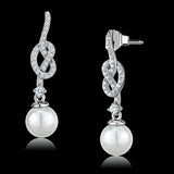 TS506 - Rhodium 925 Sterling Silver Earrings with Synthetic Glass Bead in White - Alamode