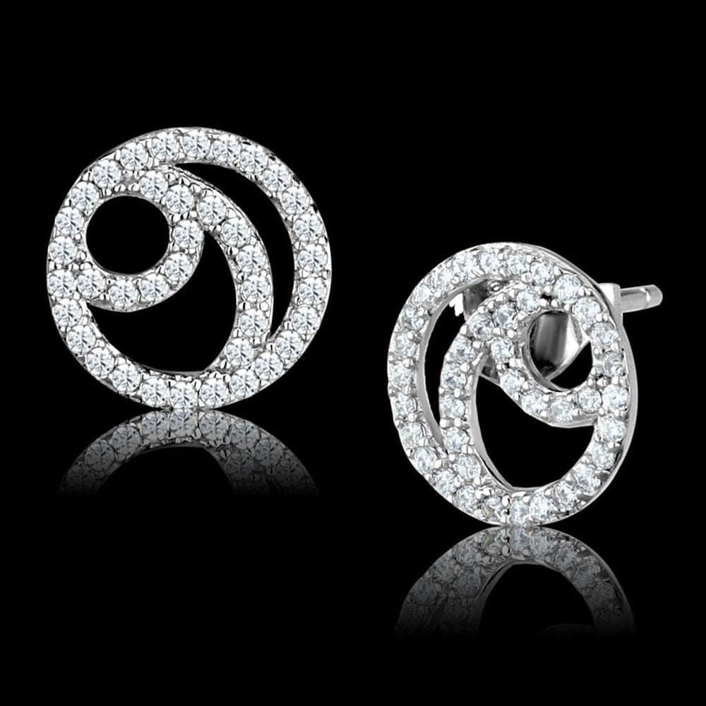 TS511 - Rhodium 925 Sterling Silver Earrings with AAA Grade CZ  in Clear - Alamode