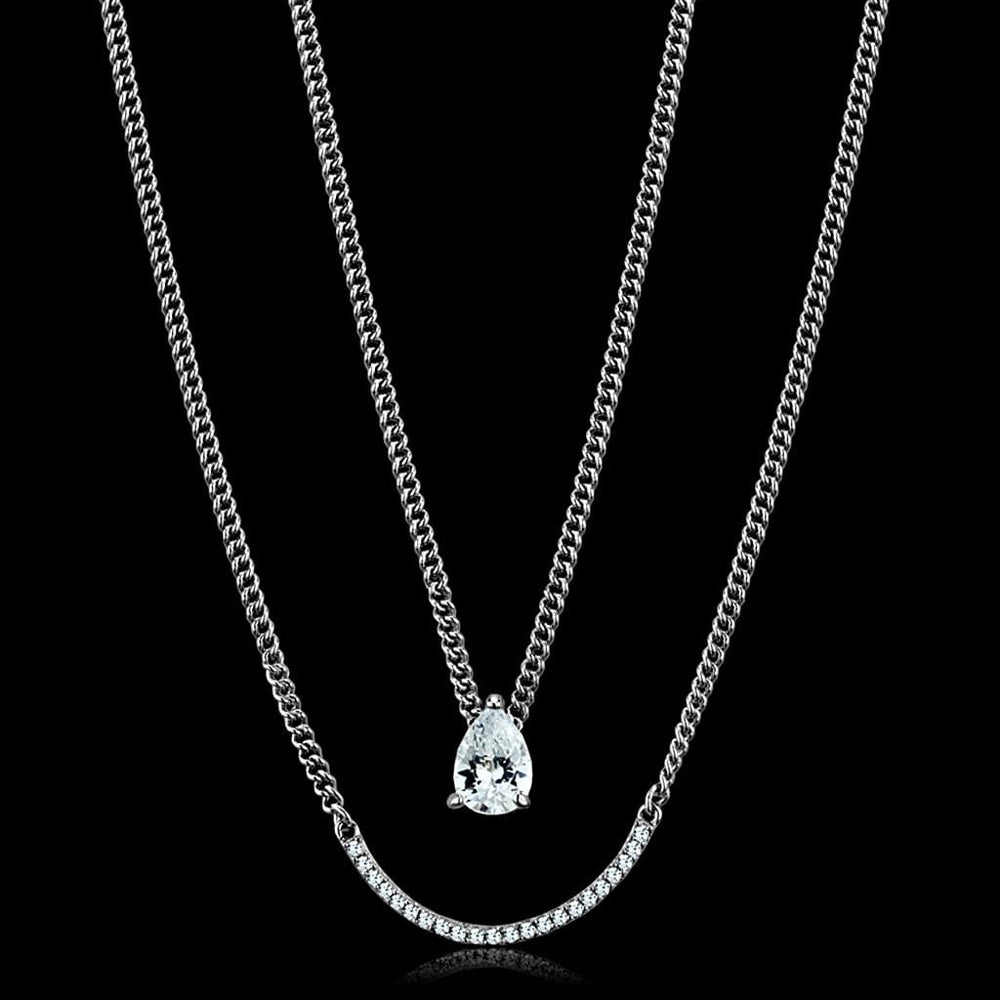 TS514 - Rhodium 925 Sterling Silver Necklace with AAA Grade CZ  in Clear - Alamode
