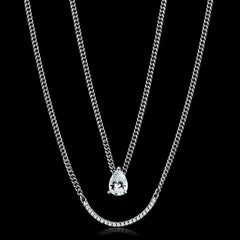 TS514 - Rhodium 925 Sterling Silver Necklace with AAA Grade CZ  in Clear