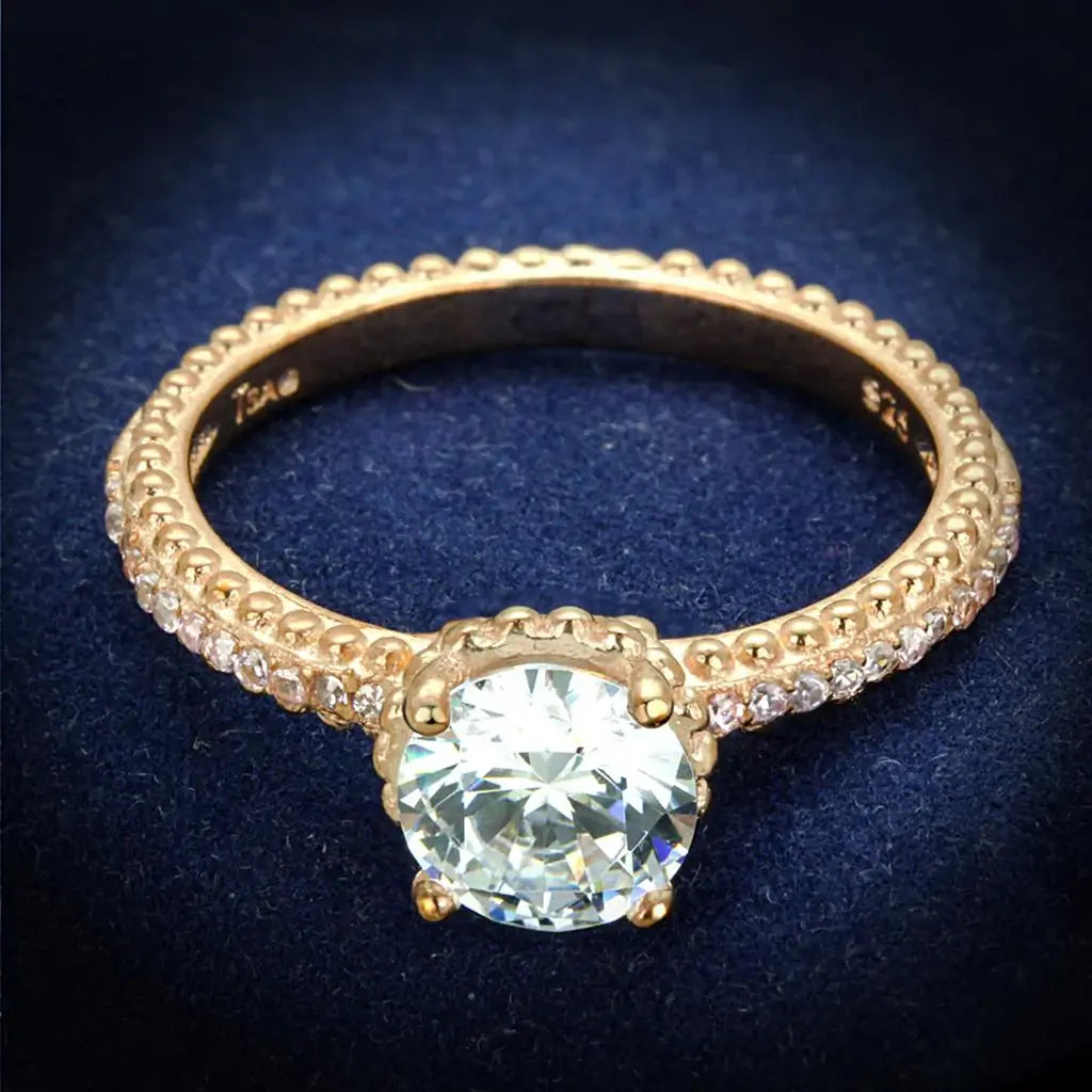 TS518 - Rose Gold 925 Sterling Silver Ring with AAA Grade CZ in Clear - Alamode - Flyclothing LLC