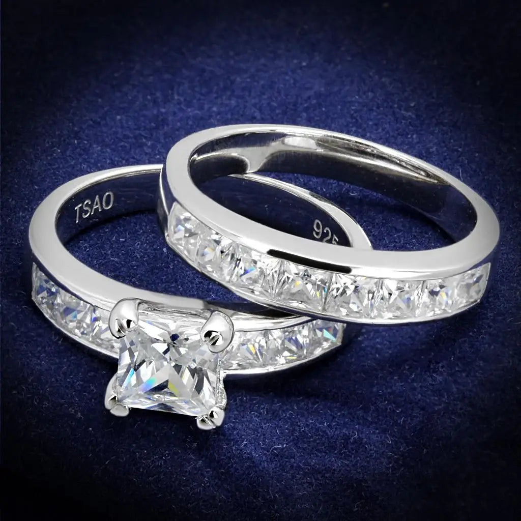TS520 - Rhodium 925 Sterling Silver Ring with AAA Grade CZ in Clear - Alamode - Flyclothing LLC
