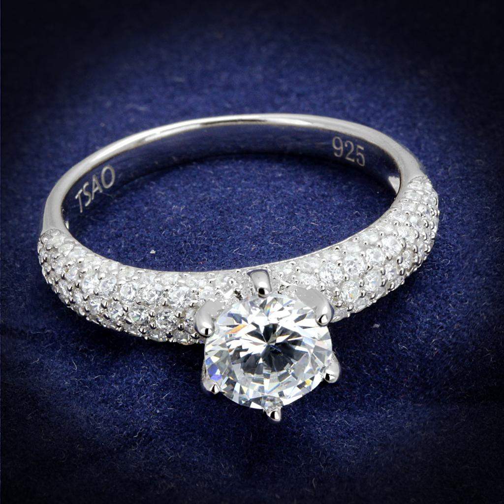 TS521 - Rhodium 925 Sterling Silver Ring with AAA Grade CZ in Clear - Alamode - Flyclothing LLC